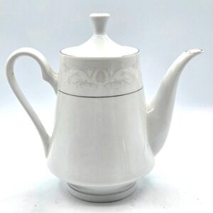 Crown Ming Fine China Jian Shiang Teapot - Royal Palm Design, Silver Trim